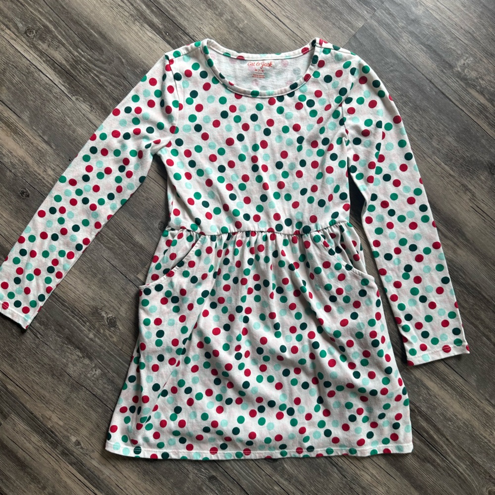 Cat and Jack Polka Dot Long Sleeve Dress - holiday / Christmas